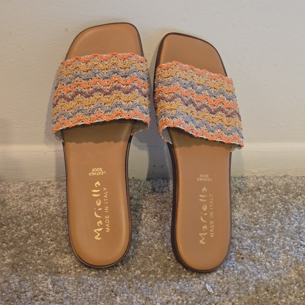 Mariella Vacation Beach Leather Sandal Slides Women's 7.5 Made In Italy